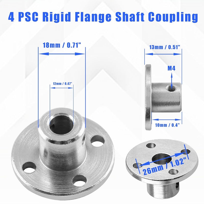 Bivethoi 4 Pcs Rigid Flange Shaft Coupling, 12mm High Hardness Metal Guide Coupler, Bearing Fittings Motor Connector with Some M4 Fastening Screw 1 Pcs Hex Wrench for DIY Handmade Model - Image 2